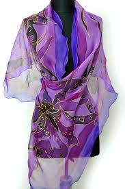 Hand Painted Silk Scarf Hand Painted Violet Flowers Painting Silk Chiffon Hand Painted Silk Scarf Silk Chiffon Scarves Hand Painted Silk