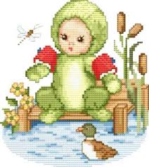Frog cross stitch pattern a frog under umbrella cross stitch pattern fall cross stitch pattern by green terrace. Ellen Maurer Stroh Frog Baby Cross Stitch Corner