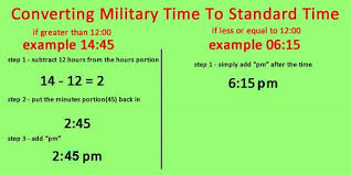 On this webpage there is a selection of printable 24 hour (military time) conversion worksheets which will help you learn to convert from 24 hour clock to standard 12 hour time, and from standard time to 24 hour time. Convert Military Time To Standard And Vice Verse Ontheclock