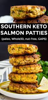 These keto salmon patties (sometimes called keto salmon cakes) make a wholesome and healthy seafood to keep the recipe keto friendly, we make a simple swap by making these low carb salmon patties with pork rinds. Southern Keto Salmon Patties Paleo Whole30 Nut Free Gaps