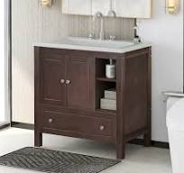 Churanty Bathroom Vanity with Sink 30", Bathroom Storage Cabinet with Doors  and Drawers, Solid Wood Frame, Ceramic Sink, Brown