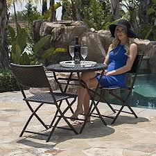 Belleze Folding Table Chair Bistro Set Rattan Wicker Outdoor Furniture Seats Resin 3 Pc Outdoor Bistro Set Patio Furniture For Sale Rattan Outdoor Furniture