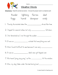 This vocabulary worksheet teaches the words shout, hungry, butter, watched, morning, climb, person and work. Weather Worksheets For 1st Grade Snowtanye Com