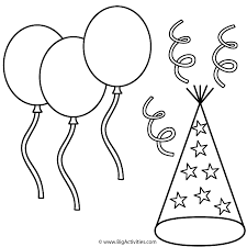 So you can use these printables in this year, as well as in years to come. Balloons With Party Hat And Streamers Coloring Page New Years