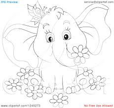 Black And White Cute Pictures Clipart Of A Black And White Cute Elephant With A Butterfly And Flowers Royalty Free Vector Illust Elephant Coloring Page Elephant Drawing Butterfly Clip Art