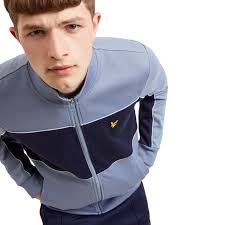 LYLE & SCOTT Retro Colour Block Track Jacket in Stone Blue