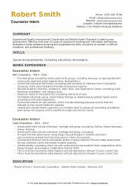 counselor intern resume samples