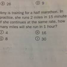 2.5 mi ÷ 20 min = 0.125 miles per minute you can use this calculator to find your ideal pace to run an event like a marathon or half marathon. Amy Is Training For A Half Marathon In Practice She Runs 2 Miles In 15 Minutes If She Continues Brainly Com
