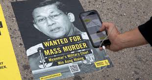 Senior general min aung hlaing of myanmar had made a visit to ymba settled down in senior general min aung hlaing welcomed general fan changlong of chinese people's liberation army. Un Wanted For Mass Murder Posters Target Myanmar S Top General Amnesty International