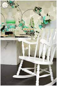 Flowery Green Mint And White Baby Shower Rocking Chair White Baby Showers White Rocking Chairs Mint Green Baby Shower