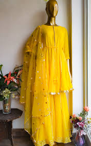 Yellow Kalidar Sharara Set Mehendi Outfits Indian Designer Outfits Pakistani Dress Design