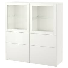 Ikea Besta Vitrina Lappviken Sindvik Vidrio Transparente Blanco Las Puertas Y Cajones Llevan Un Sistema Integr Vidrio Transparente Vitrinas Vitrinas Ikea