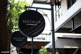 Black And White Sign Board Download Premium Psd Of Round Black Signboard Design Mockup 502857 Sign Board Design Mockup Design Signboard