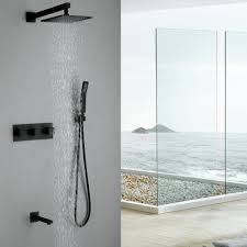 Duscharmatur Schwarz Regendusche Wandmontage Mit Handbrause