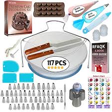 117 pcs cake decorating supplies kit for beginners 1 turntable stand 48 numbered icing tips with pattern chart e book 1 cake leveler straight