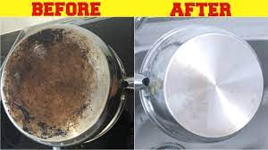 Then let the pan soak for a few hours and wash it normally with a sponge after. How To Clean The Bottom Of A Pot Or Pan How To Clean Your Pot With Baking Soda And Vinegar Youtube