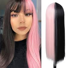 Check spelling or type a new query. Amazon Com Kaneles Half Pink And Black Wig Long Straight Hair With Bangs Cosplay Natural Wig Cosplay Party Show Beauty