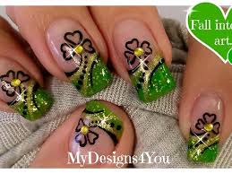 Paddy's day with freehand nail art! St Patrick S Day Shamrock Nail Art Design Diy