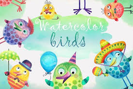 Cartoon Bird With Hair On Head Watercolor Funny Cartoon Birds Cartoon Birds Funny Cartoon Watercolor