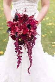 Great for any halloween wedding. Gothic Victorian Styled Wedding Ruffled Red Bouquet Wedding Cascading Wedding Bouquets Pretty Wedding Bouquet