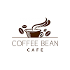 This is a photo of a coffee bean logo featuring a hot cup of joe in its center. 1