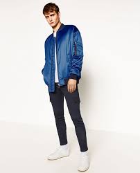 Image 1 Of Oversized Bomber Jacket From Zara Zara Bomber Jacket Bomber Jacket Blue Bomber Jacket