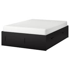 Allewie queen platform bed frame with 4 drawers and headboard/square stitched button tufted upholstered mattress foundation with storage, light grey. Brimnes Bed Frame With Storage Black Queen Buy Online Or In Store Ikea