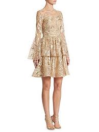 Marchesa Notte Metallic Embroidered Bell Sleeve Dress Saks Com