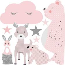 Greenluup Wandsticker Wandaufkleber Tiere In Grau Rosa Waldtiere Bar Reh Hase Sterne Wolke Aus Okologischen Materialien W In 2020 Kinderteppiche Wandsticker Aufkleber