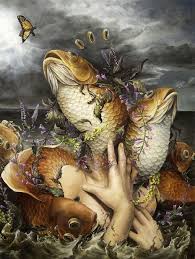 Fish Heads The Feminine Form The Dazzling Candy Colored Art Of Hannah Yata Dangerous Minds Surrealism Painting Surreal Portrait Visionary Art