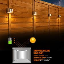 Greluna solar wall lights outdoor, 2 modes solar led waterproof lighting for deck, fence, patio, front door, stair, landscape, yard and driveway path,warm white/color changing,pack of 8. 4 X Led Solar Power Garden Fence Lights Wall Light Patio Outdoor Security Lamps Ebay