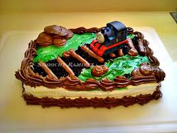 Birthday Cake Yellow Cake With Creme Chantilly And Dark Chocolate Mousse Thomas The Train Themed Rachela Ramirez Dark Chocolate Mousse Cake Food