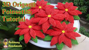How To Make 3d Origami Poinsettia Flower Diy Paper Poinsettia Flower Christmas Origami 3d Origami Paper Flowers Diy