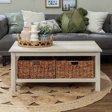 Round coffee table with storage unique small white console table, source: Our Best Living Room Furniture Deals In 2021 Wicker Baskets Storage Decorating Coffee Tables Coffee Table Farmhouse