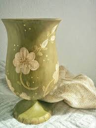 Wooden Vase Hand Painted In Antique Olive Green By Thegaudycow Vase Design Vase Shapes Chinese Vase Decor