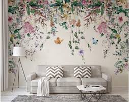 Watercolor Hanging Flowers Floral Wallpaper Wall Mural Etsy In 2020 Floral Wallpaper Bedroom Modern Floral Wallpaper Room Wallpaper