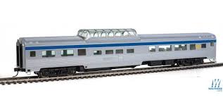 85 Budd Dome Coach Ready To Run Via Rail Canada Silver Blue Yellow Model Trains Via Rail Ho Trains