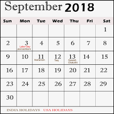 Blank September 2018 Calendar With Holidays Calendar September Calendar Calendar Word