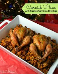 Great recipe for the fall season, thanksgiving and christmas. Cornish Hens With Chorizo Cornbread Stuffing Delish D Lites