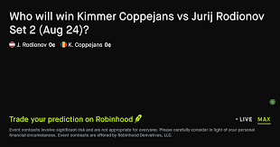 August 24, 2026: Kimmer Coppejans vs Jurij Rodionov: Set 2 Winner Tennis Prediction Market