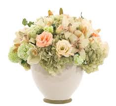 Natural Decorations Inc Hydrangea Rose Green Peach Ceramic Bowl Faux Hydrangea Flower Arrangements Table Flower Arrangements