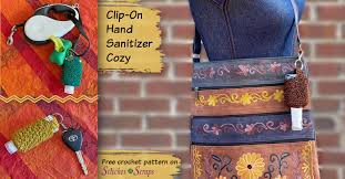 15 sc around chain, join, chain 1 round 2: Clip On Hand Sanitizer Cozy Crochet Pattern Stitches N Scraps
