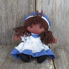 Old cloth doll floral pattern clothes yarn hair brown skin. Vintage African American Rag Doll Kamar Dianna Yarn Hair Blue Etsy