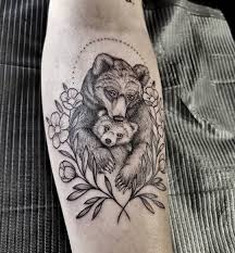 For men, the most ideal areas to place a bear tattoo can be the arm, upper sleeve of the arm, the chest and the back. Bear Tattoo Beartattoo Papabear Babybear Bearwithflorals Blackandwhitetattoo Bear Tattoo Designs Bear Tattoos Baby Bear Tattoo