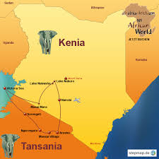 Start your combined kenya and tanzania safari holidays tours the easy way iwith africa home adventure safaris starting with ngorongoro crater to serengeti in tanzania wildlife adventures then. Stepmap Drifters Kenia Tansania Rundreise Safari Landkarte Fur Kenia