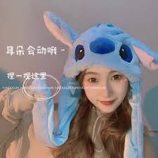 Disney Stitch Anime Women's Plush Hats Stitch Figure Cartoon Cute Ear Sway  Caps Gifts For Girls Children Winter Warm Hat gifts