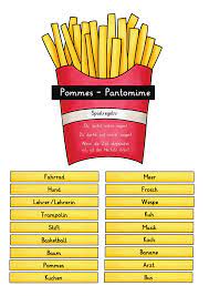 Vorschläge für eine lustige pantomime. Pommes Pantomime Uber 100 Spannende Begriffe Unterrichtsmaterial Im Fach Fachubergreifendes Pantomime Unterrichtsmaterial Grundschule Englischunterricht