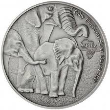 Gabun Silbermunze 1000 Francs Elefanten Babys Africa Serie Elefanten Silbermunzen Silber
