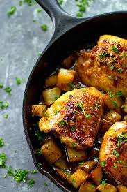 Skillet Honey Garlic Chicken Thighs With Roast Potatoes
