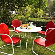 Red Durresi Metal Dining Set 5 Piece Patio Dining Set Metal Outdoor Furniture Metal Dining Set